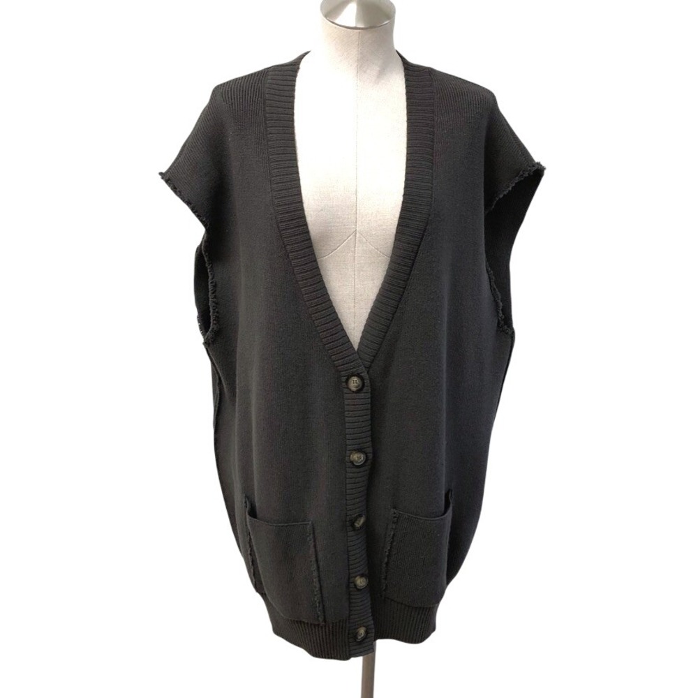 Free People Cardigan Vest Womens Large Charcoal Gray Oversized Raw Edge Boho